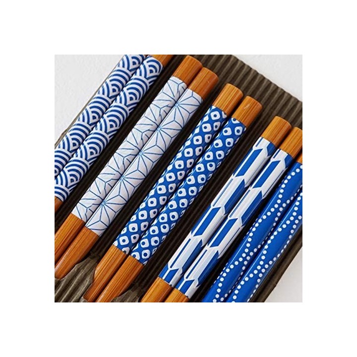 Japanische Essstäbchen mit blauem Muster - 5 Paar - Sunlife - Cooking San
