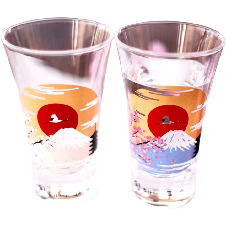 MARUMO TAKAGI - Magic Sake Glasses - Cherry Blossoms (sakura) & Mount Fuji