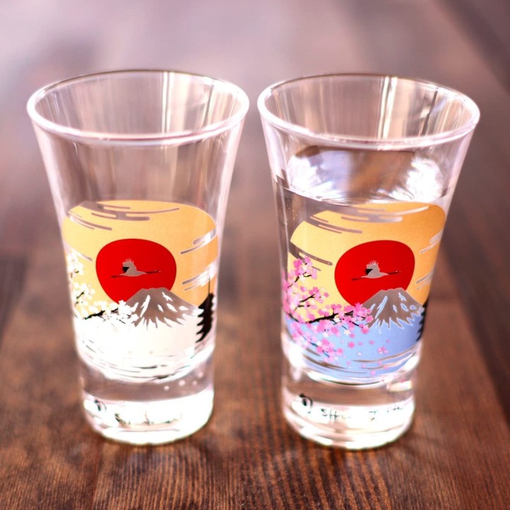 MARUMO TAKAGI - Magic Sake Glasses - Cherry Blossoms (sakura) & Mount Fuji