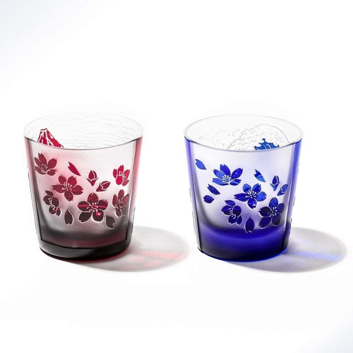 Verres Bleu et Rouge Hokusai (Edo Kiriko) | Cookingsan.com