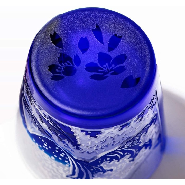 Verre Bleu Hokusai (Edo Kiriko) | Cookingsan.com
