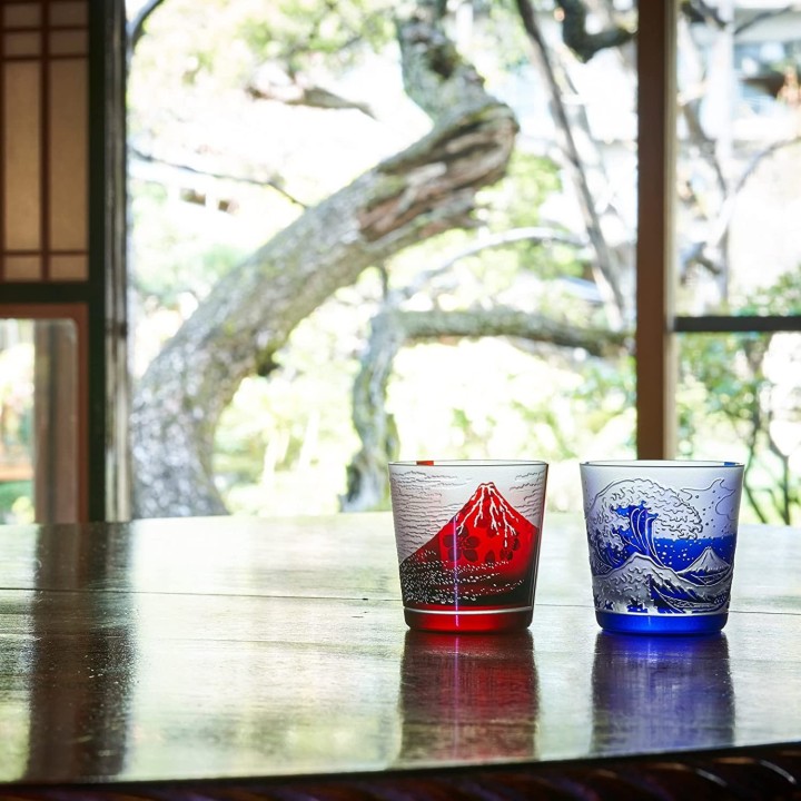 Verre Bleu Hokusai (Edo Kiriko) | Cookingsan.com
