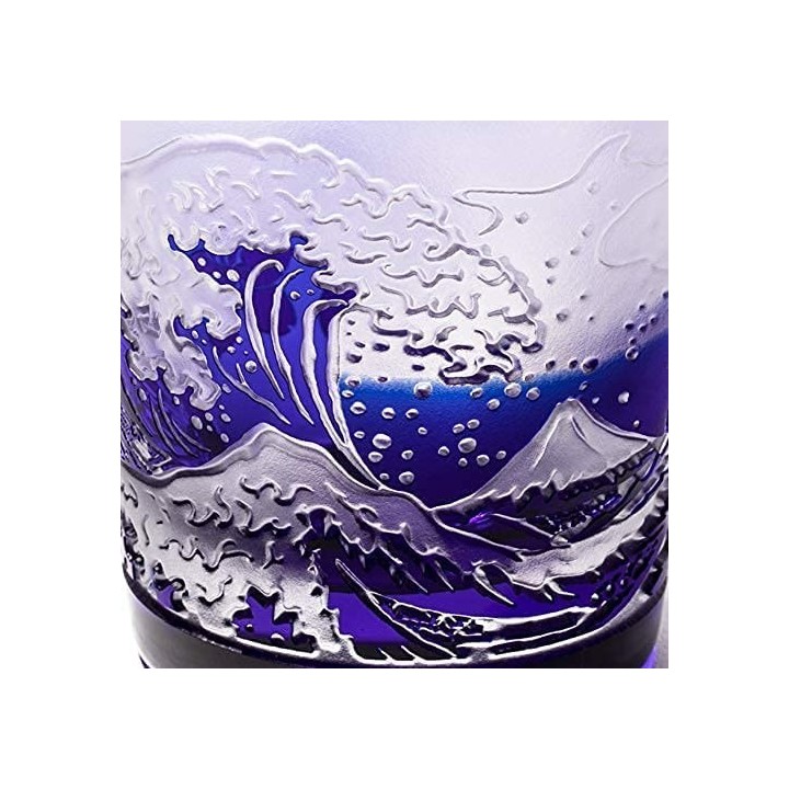 Verre Bleu Hokusai (Edo Kiriko) | Cookingsan.com