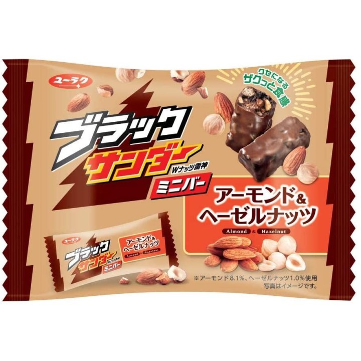 YURAKU SEIKA - BLACK THUNDER Bag of Almond & Hazelnut Mini Chocolate Bars 143g