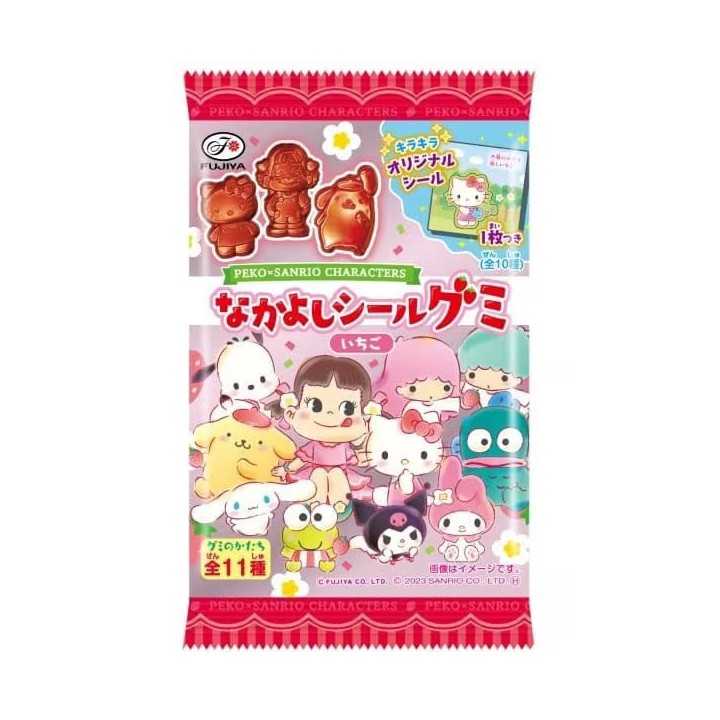Fujiya - Personnages Peco et Sanrio autocollants et gommes à mâcher fraise