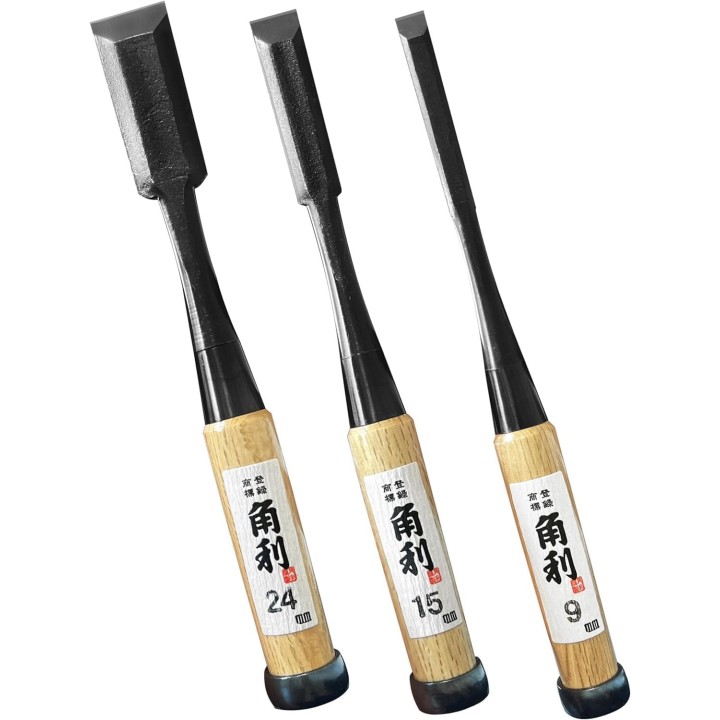 KAKURI 3 Piece Wood Chisel Set 9/15/24 mm Japanese White Oak Handle