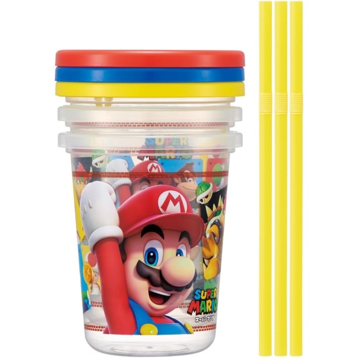 Juego de vasos con pajita de Super Mario, 3 unidades, 320 ml, Skater, importado de Japón