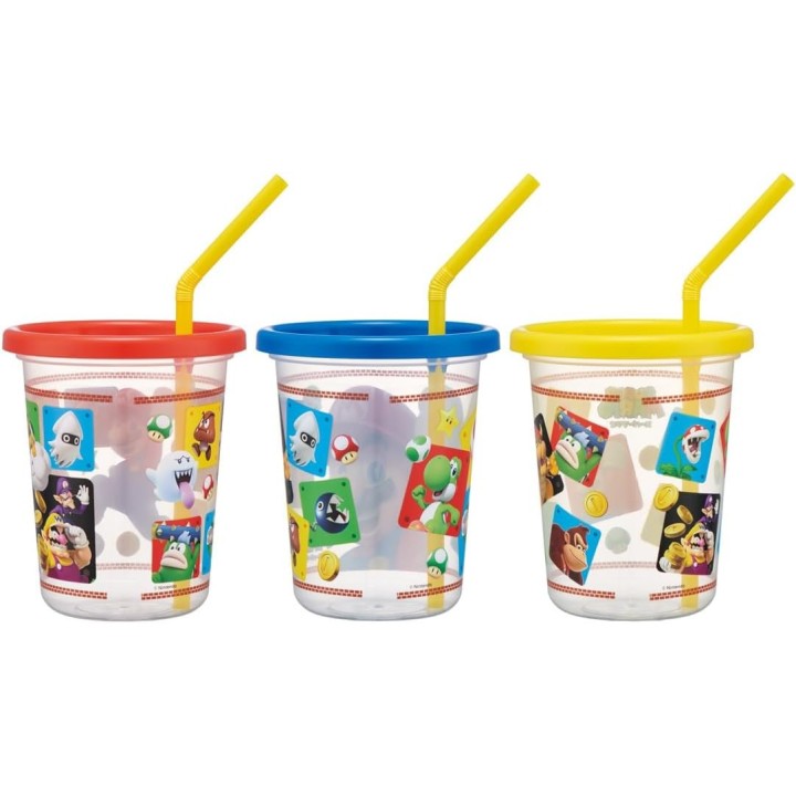 Juego de vasos con pajita de Super Mario, 3 unidades, 320 ml, Skater, importado de Japón