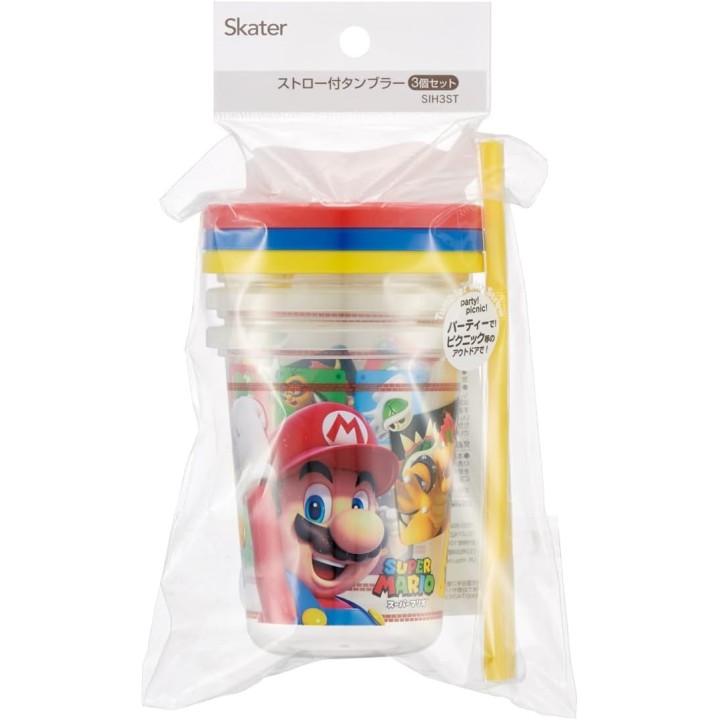 Juego de vasos con pajita de Super Mario, 3 unidades, 320 ml, Skater, importado de Japón