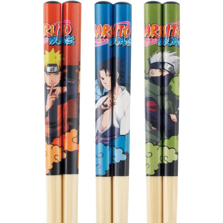 Lot de 3 paires de baguettes en bambou pour enfants Naruto, 21 cm, importées du Japon